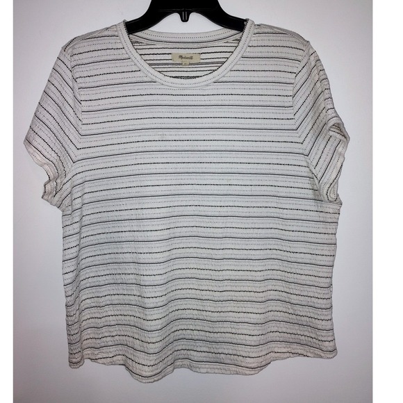 Madewell Tops - Madewell Womens XL White Black Striped Textured Short Sleeve T-Shirt